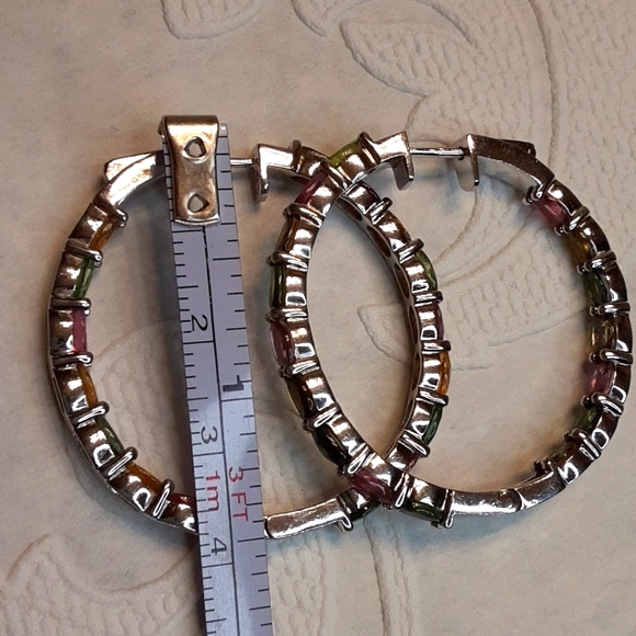 925 Genuine Multi Tourmaline,  Inside Outside Hoop Earrings. Price Is FIRM. - Picture 4 of 9